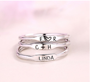 Personalized Initial And Name Stackable Bar Rings